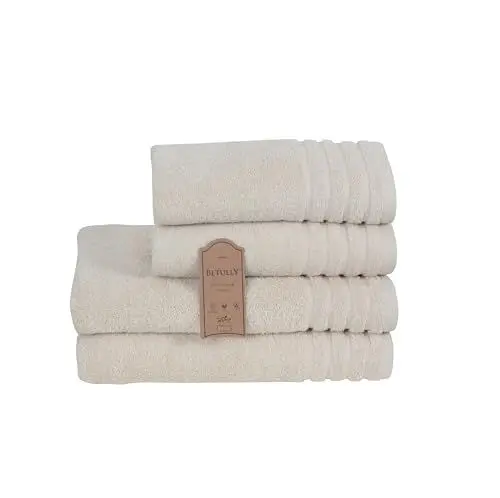 Produktbild: Betully Handtücher und Badetücher Set aus 100% Baumwolle Schnelltrocknendes 500 gr/m² Türkisches Baumwolle Gästehandtücher Set (2 Badetücher und 2 Handtücher, Creme)