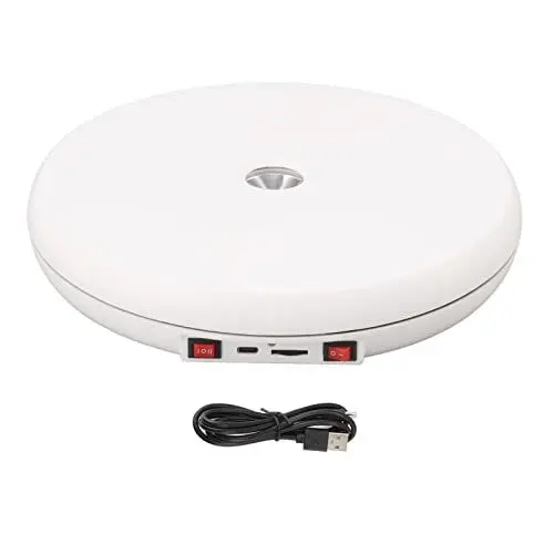 Produktbild: Beufee Präsentationsständer, drehbarer Display-Drehständer, elektrisch motorisierter rotierender Drehteller, LED-Licht, 25 cm, geräuschlos, 20 kg Tragfähigkeit (White)