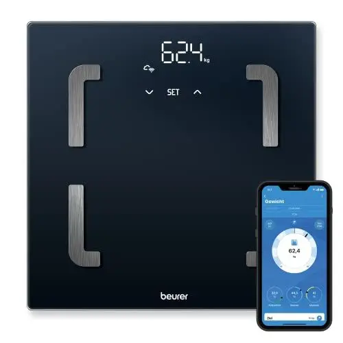 Produktbild: Beurer BF 880 Diagnosewaage mit WIFI und Bluetooth, digitale Körperwaage mit App, Ermittlung und Analyse der Körperwerte, Messung von Körperfett und Muskelanteil, 180 kg Tragkraft