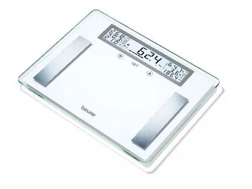 Produktbild: Beurer BG 51 Diagnosewaage (XXL Glaswaage bis 200 kg Tragkraft, 100 g Einteilung, Anzeige von Körpergewicht, -fett, - wasser, Muskelanteil, Knochenmasse, BMI, Kalorienbedarf)