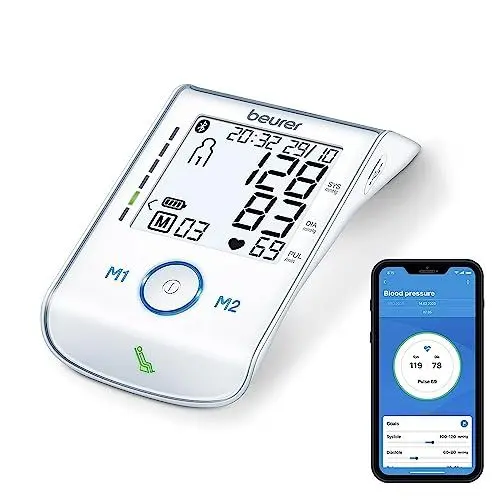 Produktbild: Beurer BM 85 Oberarm-Blutdruckmessgerät, mit patentiertem Ruheindikator, praktischer Li-Ion-Akku, mit App-Anbindung, beleuchtetes Display, Inflation Technologie