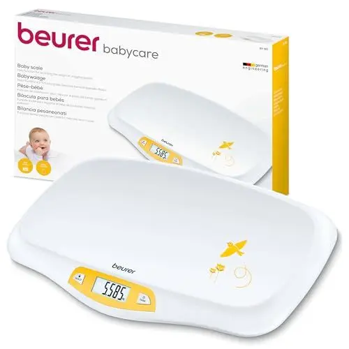 Produktbild: Beurer BY 80 Babywaage, mit gewölbter Oberfläche, 20 kg Tragkraft, Tara- und Holdfunktion für strampelnde Babys, Messung und Anzeige in 5g-Schritten, auch als Tierwaage verwendbar