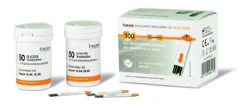 Produktbild: Beurer Blutzucker-Teststreifen zur Verwendung mit GL 44, GL 50 und GL 50 evo, 100 Stück (2 x 50er Dose), zur Eigenanwendung geeignet, geprüfte Teststreifen-Qualität
