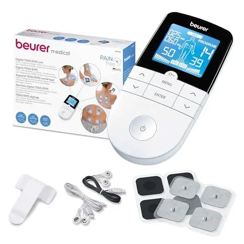 Produktbild: Beurer EM 49 Digital TENS/EMS, 3-in-1 Reizstromgerät zur Schmerzlinderung durch elektrische Nervenstimulation, Training durch elektrische Muskelstimulation, Massagefunktion, inklusive 4 Elektroden