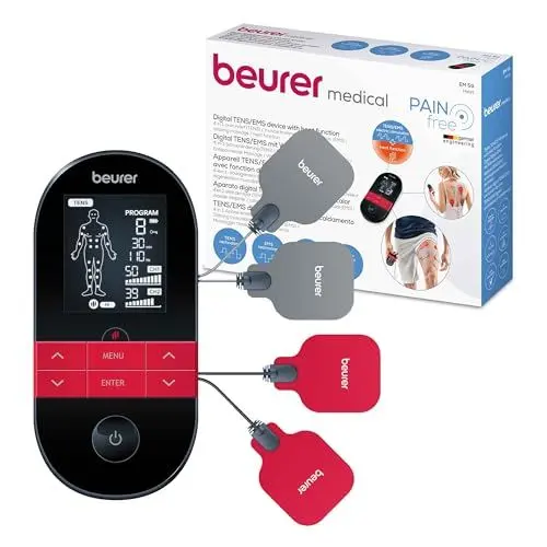 Produktbild: Beurer EM 59 Heat digitales TENS / EMS Gerät, 4-in-1 Reizstromgerät zur Schmerztherapie, Muskelstimulation, Massage und Wärmetherapie, inkl. 4 Elektroden und Akku