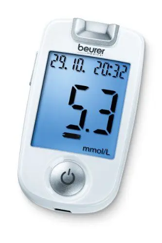 Produktbild: Beurer GL 40 Blutzuckermessgerät mmol/L (Weiß, Einfache Blutzuckermessung durch beleuchteten Teststreifen-Einfuhrschacht und Starter-Set)