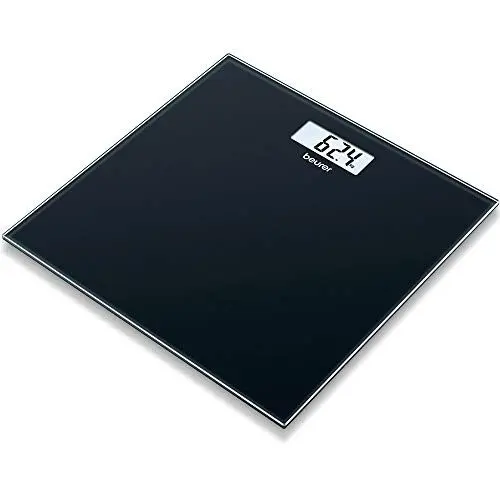 Produktbild: Beurer GS 10 Black Personenwaage, mit LCD Anzeige, Überlastungsanzeige, Abschaltautomatik, flaches und schickes schwarzes Design aus Glas