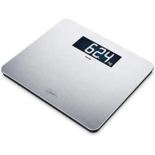 Produktbild: Beurer GS 405 Signature Line Edelstahlwaage, Glaswaage mit hochwertiger Edelstahloberfläche mit Anti-Fingerprint-Beschichtung, beleuchtetes XXL-Display für gute Lesbarkeit, Tragkraft 200 kg