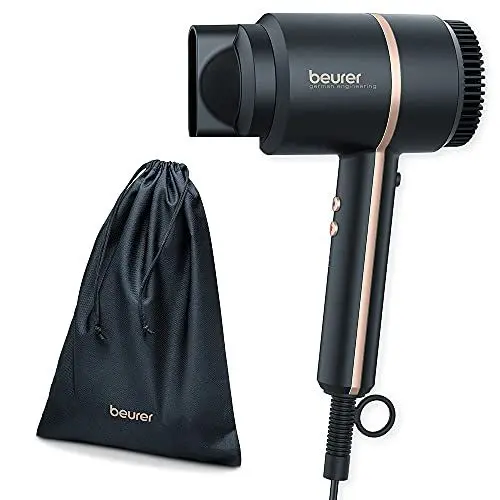 Produktbild: Beurer HC 35 Haartrockner, kompakter Föhn mit Ionenfunktion für glänzendes & geschmeidiges Haar, inkl. Stylingdüse, leistungsstarke 1600-2000 Watt, elegante LED-Anzeige, Aufbewahrungstasche, schwarz