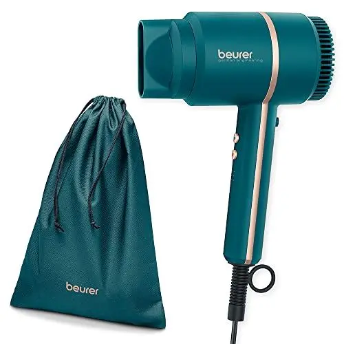 Produktbild: Beurer HC 35 Haartrockner, kompakter Föhn mit Ionenfunktion für glänzendes & geschmeidiges Haar, inkl. Stylingdüse, leistungsstarke 1600-2000 Watt, elegante LED-Anzeige, Aufbewahrungstasche, ocean