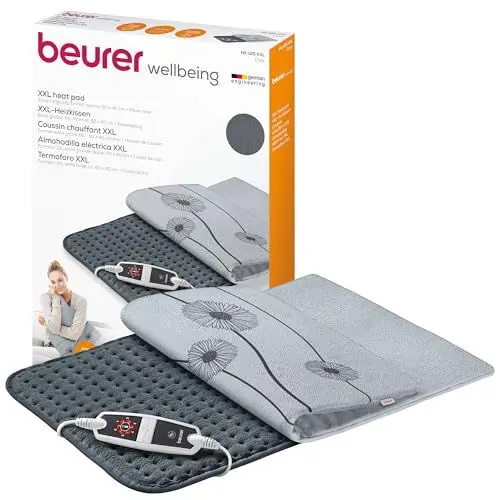 Produktbild: Beurer HK 125 Heizkissen (XXL-Format, mit 6 Temperaturstufen, Abschaltautomatik und LED-Schalter, maschinenwaschbar), grau, 1 Stück (1er Pack), 60 x 40 cm