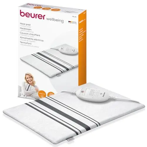 Produktbild: Beurer HK 25 Heizkissen, kuscheliges Wärmekissen mit 3 Temperaturstufen, Abschaltautomatik und Sicherheitssystem, made in Europe, maschinenwaschbar, 40 x 30 cm, weiß-grau