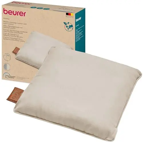 Produktbild: Beurer MG 139 Akku-Massagekissen mit Wärmefunktion, kabelloses Shiatsu-Massagekissen, zuschaltbare Wärme, hergestellt aus recyceltem Material, Maschinenwaschbar, Abschaltautomatik, 40 x 40 cm, Beige