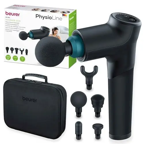 Produktbild: Beurer MG 185 Massagepistole, Massage Gun mit 5 Aufsätzen, kraftvolle Triggerpunktmassage, Lockerung von Verspannungen, Muskelmassagegerät mit 9 Intensitätsstufen, mit Akku