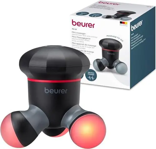 Produktbild: Beurer MG 18 Mini-Massagegerät, elektrisches Handmassagegerät für sanfte Vibrationsmassage, ideal für Rücken, Nacken, Arme und Beine, mit LED-Licht, tragbar, schwarz