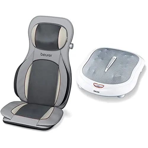 Produktbild: Beurer MG 320 Shiatsu Massagesitzauflage, für Rücken, Nacken und Oberschenkel, zusätzliche Luftkompressionsmassage, Licht- und Wärmefunktion & FM 60 Fußmassagegerät,18 Massageköpfe,2 Geschwindigkeiten