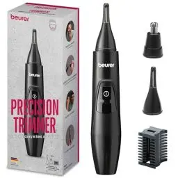 Produktbild: Beurer MN2X Präzisionstrimmer, zum Trimmen und Formen von Augenbrauen, Nasen- und Ohrenhaaren, 3 hochwertige Edelstahl-Aufsätze, wasserdicht, Batteriebetrieben