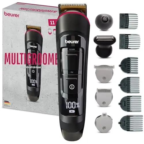 Produktbild: Beurer MN9X Multigroomer, zum Trimmen & Rasieren am ganzen Körper, 11 hochwertige Edelstahl-Aufsätze (Barttrimmer, Haarschneider, Bodygroomer, Ohr- und Nasenhaarschneider), wasserdicht, Akku betrieben