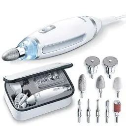 Produktbild: Beurer MP 62 Maniküre-/ Pediküre-Set, elektrische Nagelfeile mit 10 hochwertigen Nagelpflege-Aufsätzen, LED Licht, Nagelfräser mit stufenloser Geschwindigkeitsregelung, mit Aufbewahrungstasche, Weiß