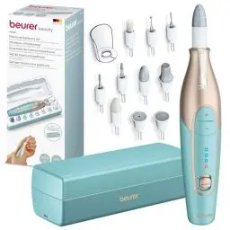 Produktbild: Beurer MP 84 Maniküre-/Pediküreset, elektrische Nagelfeile mit Akku, 10 Aufsätze, LED-Licht, inkl. Aufbewahrungsetui, bis zu 4400 U/min, Nagelset zur Hand- und Fußpflege, Türkis