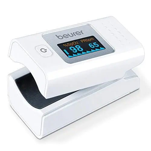 Produktbild: Beurer PO 35 Pulsoximeter, Messung von Sauerstoffsättigung (SpO₂) und Herzfrequenz (Puls), schmerzfreie Anwendung, leicht ablesbares Farbdisplay, Darstellung der Herzfrequenz