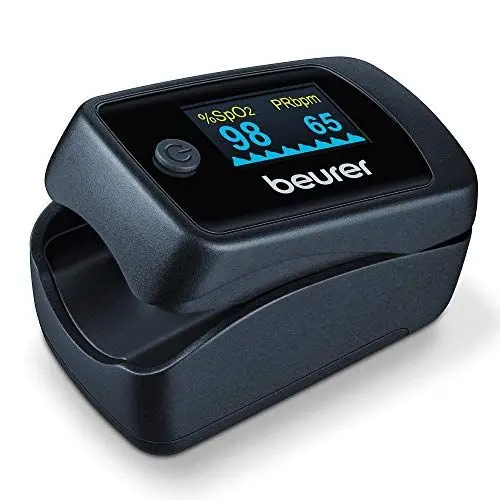 Produktbild: Beurer PO 45 Pulsoximeter, Messung von Sauerstoffsättigung (SpO2), Herzfrequenz (Puls) und Perfusions Index (PI), schmerzfreie Anwendung, Farbdisplay, 1 Stück (1er Pack)