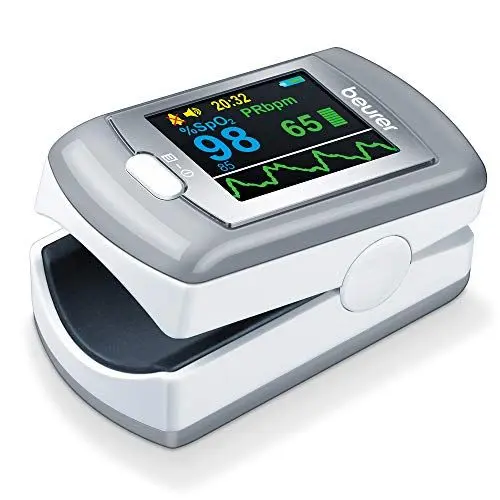 Produktbild: Beurer PO 80 Pulsoximeter, Messung von Sauerstoffsättigung (SpO₂) und Herzfrequenz (Puls), 24h kontinuierliche Aufzeichnung, Software „beurer SpO₂ Assistant“, Signalfunktion