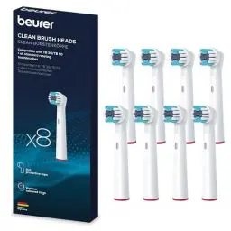 Produktbild: Beurer TB 30/50 Aufsteckbürsten für elektrische Zahnbürste, Clean, 8 Stück, Bürstenköpfe kompatibel mit Oral-B Zahnbürsten, weiße Ersatzbürsten