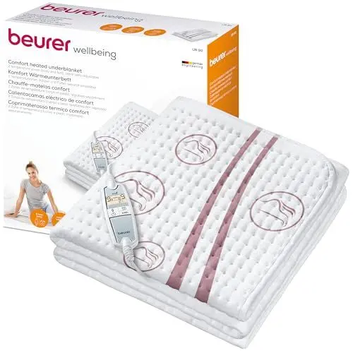 Produktbild: Beurer UB 90 Komfort Wärme-Unterbett, anschmiegsame Wärmebettunterlage mit zwei Temperaturzonen und je 9 Temperaturstufen, mit Rückschaltautomatik und Eco-Control, 150 x 80 cm, maschinenwaschbar, Weiß