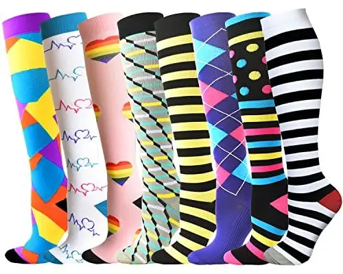 Produktbild: beusilay 8 Paires Chaussettes de Compression pour Hommes et Femmes 15-20 mmHg,Bas de Contention pour Sportifs,Médical,Course,Infirmiers,Enceintes,Cyclisme,Voyage,Randonnée