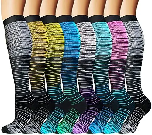 Produktbild: beusilay Chaussettes de Compression(3/8 Paires) pour Hommes et Femmes (15-25 mmHg)-pour Sportifs,Voyage en Avion,infirmiers,course,Entraînement,Exercice,Fitness (S-M, Gradual Change(8 pairs))