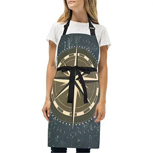 Produktbild: BEUSS Dunkler Kompass Schürze für Das Kochen Küchenschürze Latzschürze Kochschürze mit 2 Taschen Verstellbarer Umhängeband für Backmänner Kellner Männer Frauen Koch