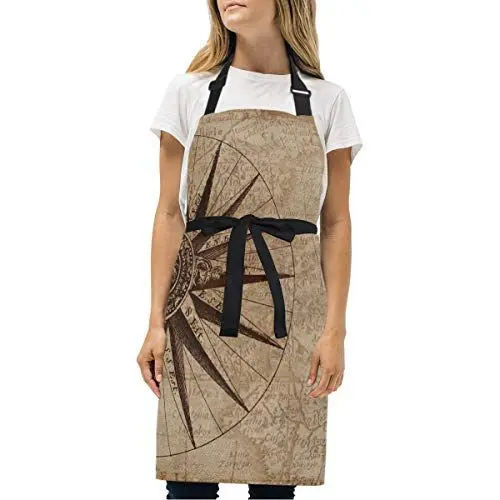 Produktbild: BEUSS Grauer Kompass Art Schürze für Das Kochen Küchenschürze Latzschürze Kochschürze mit 2 Taschen Verstellbarer Umhängeband für Backmänner Kellner Männer Frauen Koch