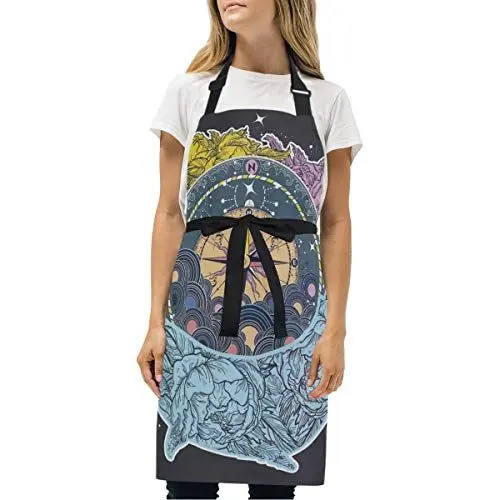 Produktbild: BEUSS Kompass Delphinhai Kunst Schürze für Das Kochen Küchenschürze Latzschürze Kochschürze mit 2 Taschen Verstellbarer Umhängeband für Backmänner Kellner Männer Frauen Koch