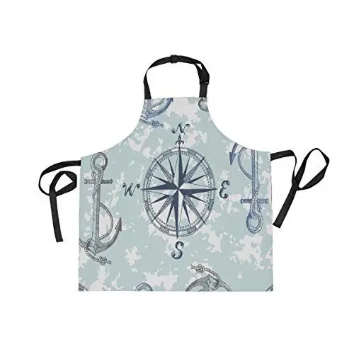 Produktbild: BEUSS Marmor Grau Kompass Kunst Schürze für Das Kochen Küchenschürze Latzschürze Kochschürze mit 2 Taschen Verstellbarer Umhängeband für Backmänner Kellner Männer Frauen Koch