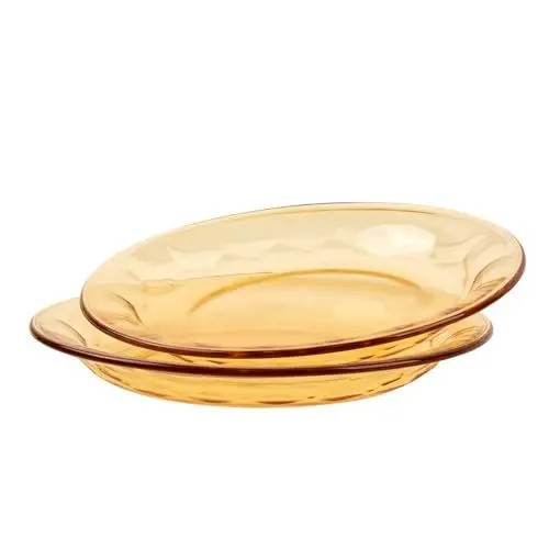 Produktbild: 23 cm-Premium-Glas-Salatteller-Set, 2er-Pack Bernsteinfarbe-Glasteller, Glasteller für Abendessen, Salat, Obst, spülmaschinen- und mikrowellengeeignet