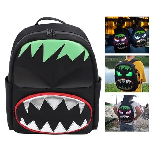 Produktbild: Bewinner 32x64 LED Rucksack – 14,17 X 11,02 X 3,94 Zoll Großes Fassungsvermögen, Programmierbarer, Wasserabweisender Reise-Laptop-Rucksack für Motorrad, Radfahren, Wandern