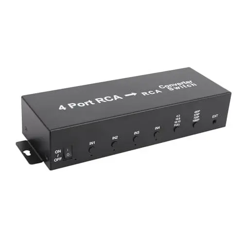Produktbild: Bewinner 4 Port AV zu HDMI -Konverter, Audio -Video -Switcher -Selektor 4: 3 16: 9 16:10 Unterstützt, 1080p AV für VHS VCR DVD Player (EU-Stecker)