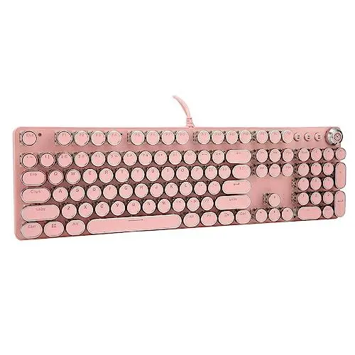 Produktbild: Bewinner Mechanische Gaming Tastatur, 104 Tasten Real Mechanical Shaft Black Switch 2 Farben Injection Wired Multi Mode Tastatur Gaming für PC Gamer Computer (902-7 rosa Punk)