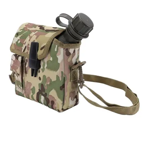 Produktbild: Bewinner Outdoor Wasserflasche – 1,5 L Tragbare Wasserflasche mit Hüfttasche, Multifunktionale, Flache Camping Wasserflasche für Militärische Überschüsse oder Bushcraft-Ausrüstung (CP)