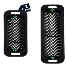 Produktbild: BEWOS 2 Stück Siebkorb Spüle, abtropfsieb Spülbecken für Haus und Küche, ideal zum Waschen von Obst und Gemüse oder nutzbar als Nudel Spülbeckensieb, BPA-freie (17 B x 37~49.5 L x 8 H) cm - Schwarz