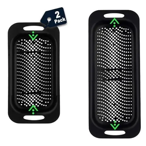 Produktbild: BEWOS 2 Stück Siebkorb Spüle, abtropfsieb Spülbecken für Haus und Küche, ideal zum Waschen von Obst und Gemüse oder nutzbar als Nudel Spülbeckensieb, BPA-freie (17 B x 37~49.5 L x 8 H) cm - Schwarz