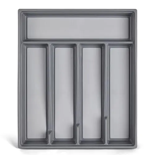 Produktbild: BEWOS Kunststoff Besteckkasten für Schubladen, 5 Fächer Schubladen Organizer 33 x 28 x 4.5cm Küche Schubladeneinsatz Küche für Löffel Gabeln Messer, Anti-Rutsch-Organizer Schublade, Gray