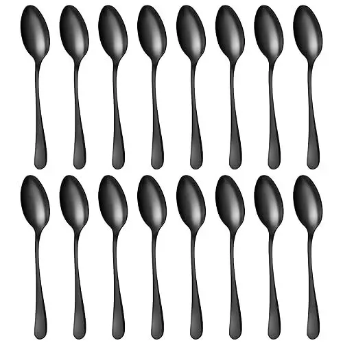 Produktbild: BEWOS Matte Schwarze Esslöffel 16 Stück, 20,5 Cm / 8,07 Inch Edelstahl Löffel, Ausgezeichnete Serie von Kaffeelöffel, Spülmaschinenfest Suppenlöffel, Ideal für Haushalte, Restaurants, Partys, etc
