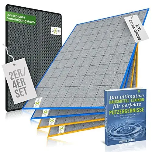 Produktbild: BEXEED® XXL Fenstertücher (4 Stück) 400 GSM inklusive Vorreinigungstuch | Carbon-Mikrofaser Fenstertücher für 100% streifenfreie Fenster | Fenstertuch streifenfrei für strahlende Sauberkeit | 50x40cm