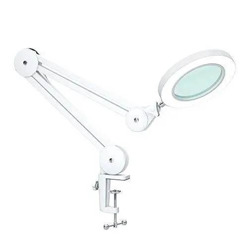 Produktbild: Beyamz LED Lupenleuchte, Arbeitsplatzlampe, 5 Dioptrien Lupe mit Licht - mit Klemme, Schwenkarm, Dimmbar, 3 Farbmodi, 105-mm Glaslinse - Lupe zum Lesen, Basteln - 5-fache Vergrößerung