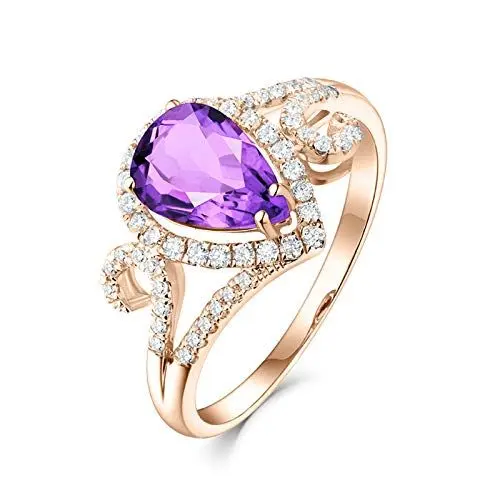 Produktbild: Beydodo Damen Ring Rotgold 750, Hochzeitring Tropfen mit Groß Amethyst 1.33ct Ehering Rosegold Nickelfrei Gr.53 (16.9)