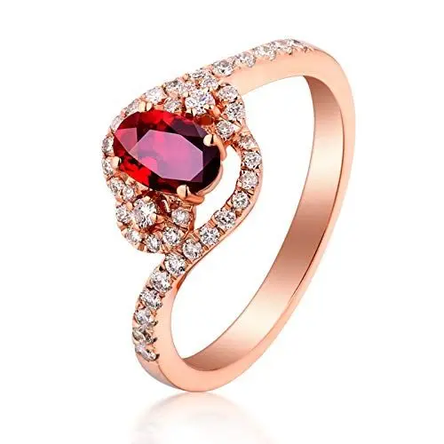 Produktbild: Beydodo Ring Damen 18K Gold Oval Rubin 0.54ct mit Diamond Verlobungsringe Rosegold 49 (15.6)