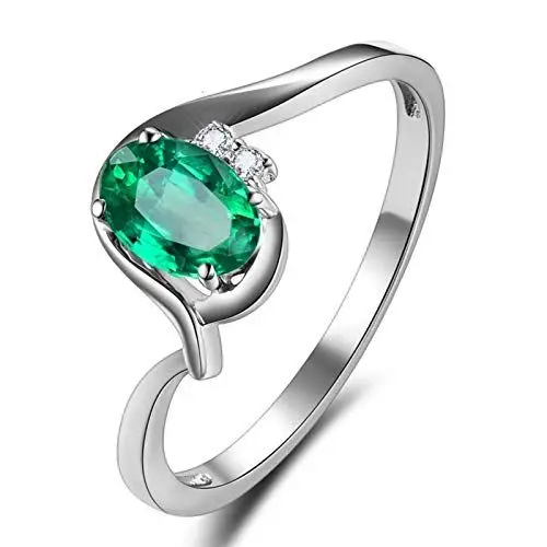 Produktbild: Beydodo Ringe Weißgold 750 Damen, Weißgold Trauring Oval Smaragd 0.4ct Verlobungsring Echt Schmuck Größe 52 (16.6)