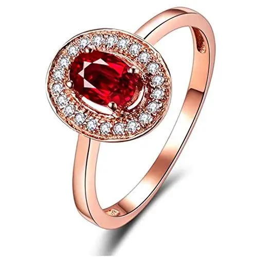 Produktbild: Beydodo Rotgold Ring Damen 18K Halo Ring mit Brillant Rubin 0.5ct, Verlobungsring Trauringe Nickelfrei Größe 54 (17.2)